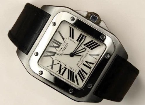 Montre Cartier Santos de luxe – Bracelet en cuir noir